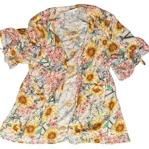 Maurices Floral Sunflower Kimono Cardigan - Yellow, Pink, Green, Blue